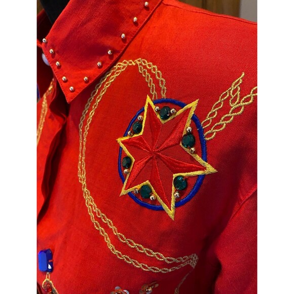 Vintage Harbour Vue Blouse 1980's Gemstone Jeweled Button Up Shirt Size 12 Top - Picture 4 of 12